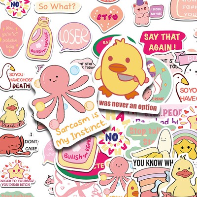 100张Pink Sarcastic Meme个性粉色英文涂鸦贴纸装饰手账水杯贴画