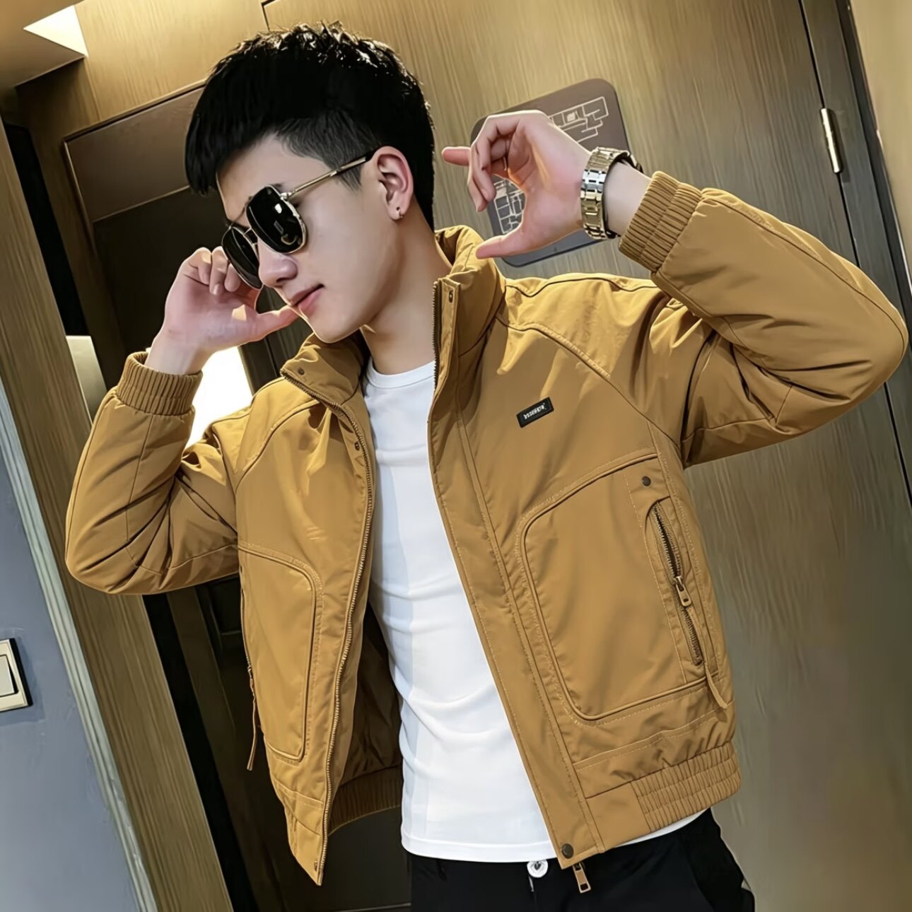 男士立领修身休闲保暖新款棉服外套气质个性休闲风冬季款时尚加厚