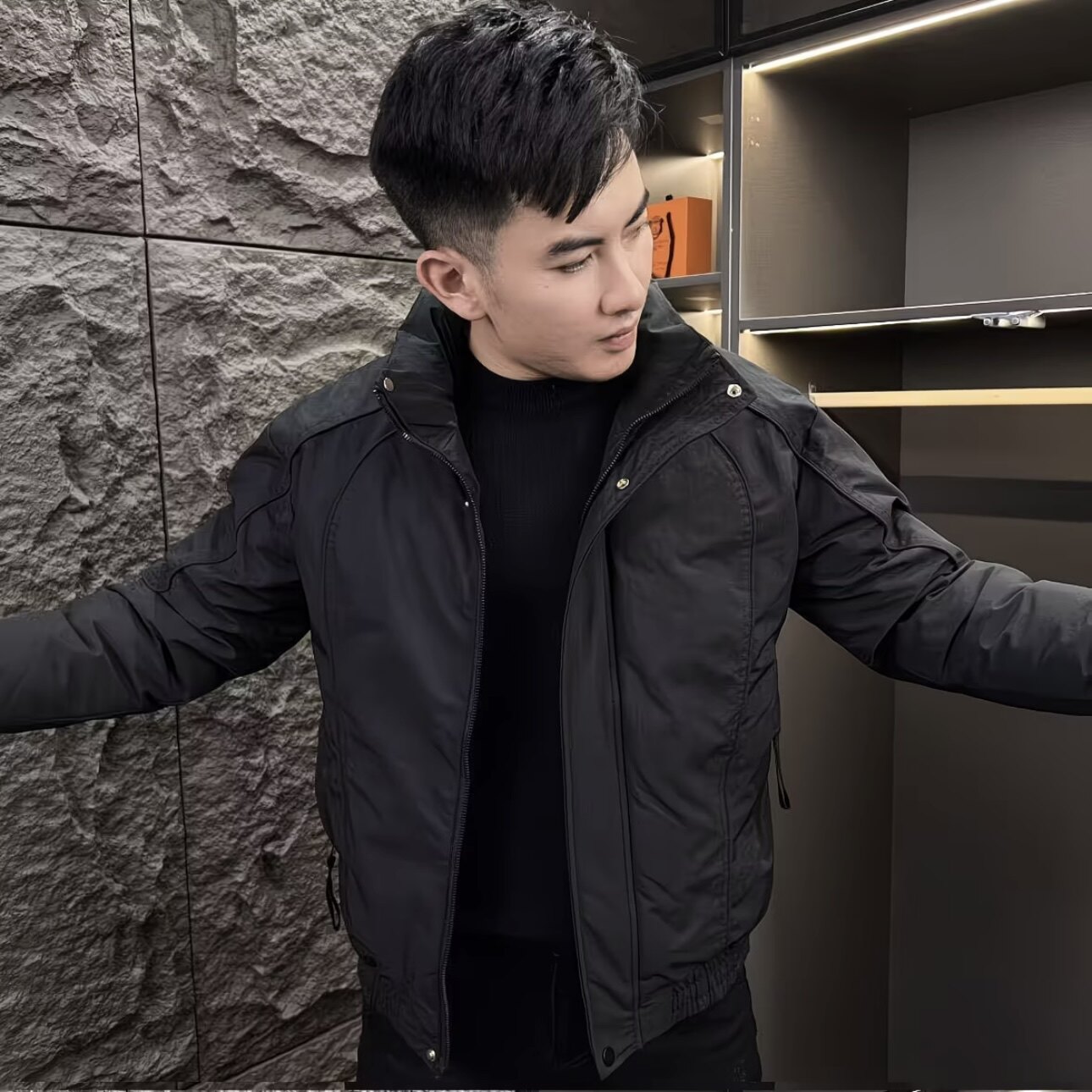 男士立领修身休闲保暖新款棉服外套气质个性休闲风冬季款时尚加厚