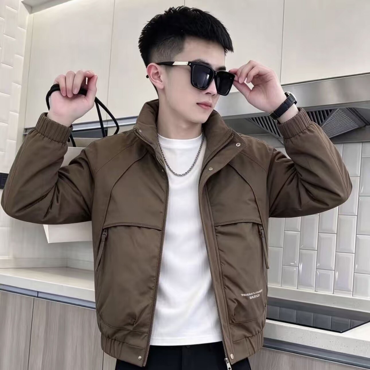 男士立领修身休闲保暖新款棉服外套气质个性休闲风冬季款时尚加厚