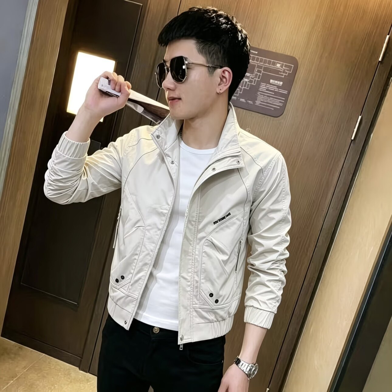 气质个性新款外套男士时尚工装修身百搭立领潮流休闲夹克上衣春秋