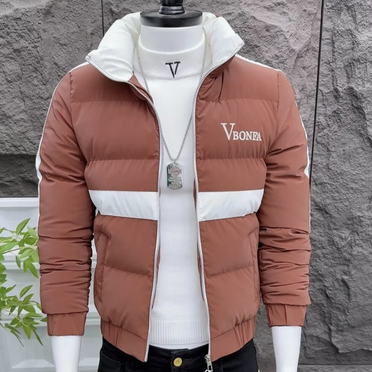 韩版修身时尚气质新款棉服男装加厚保暖撞色拼接潮流百搭棉衣外套