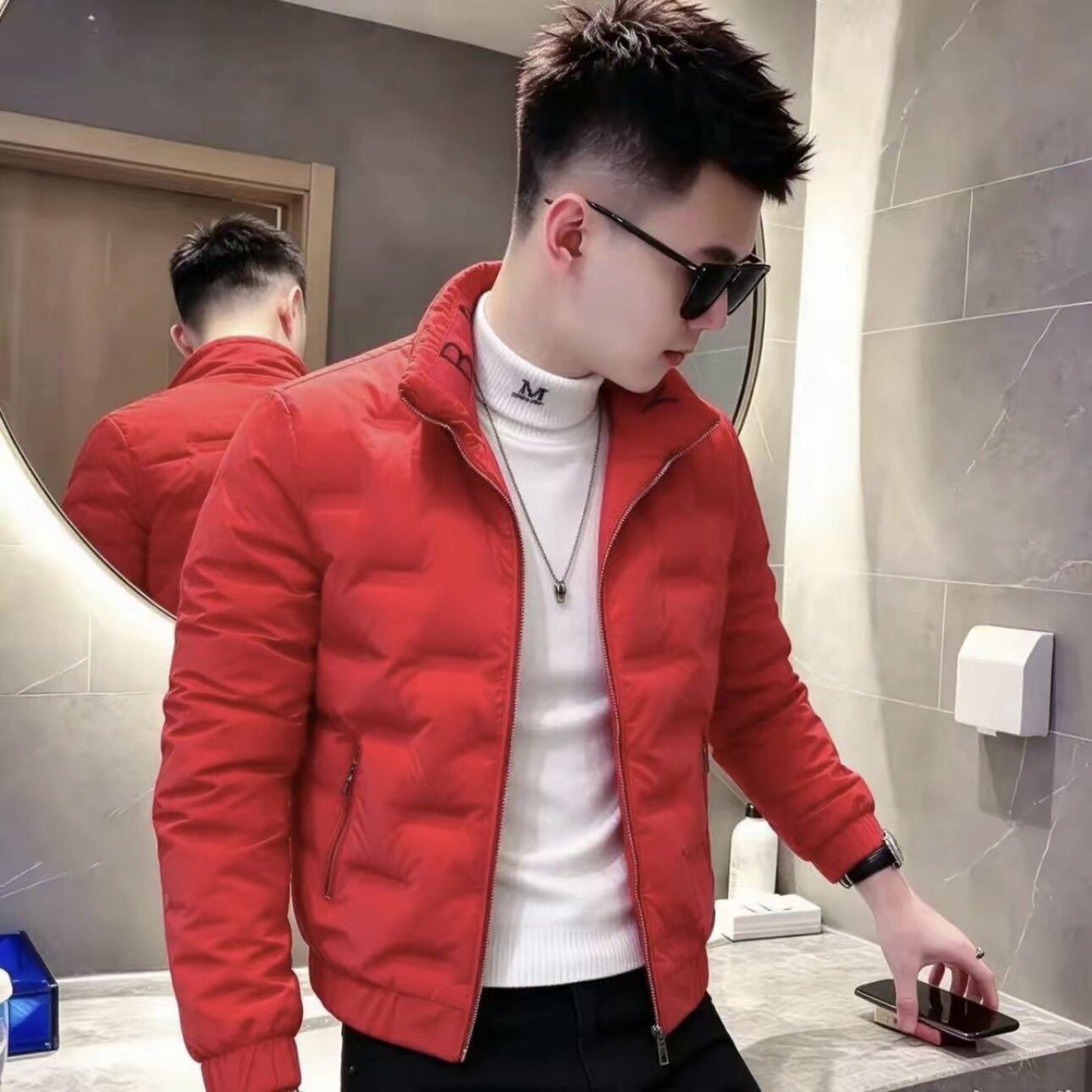 男士立领修身休闲保暖新款棉服外套气质个性休闲风冬季款时尚加厚