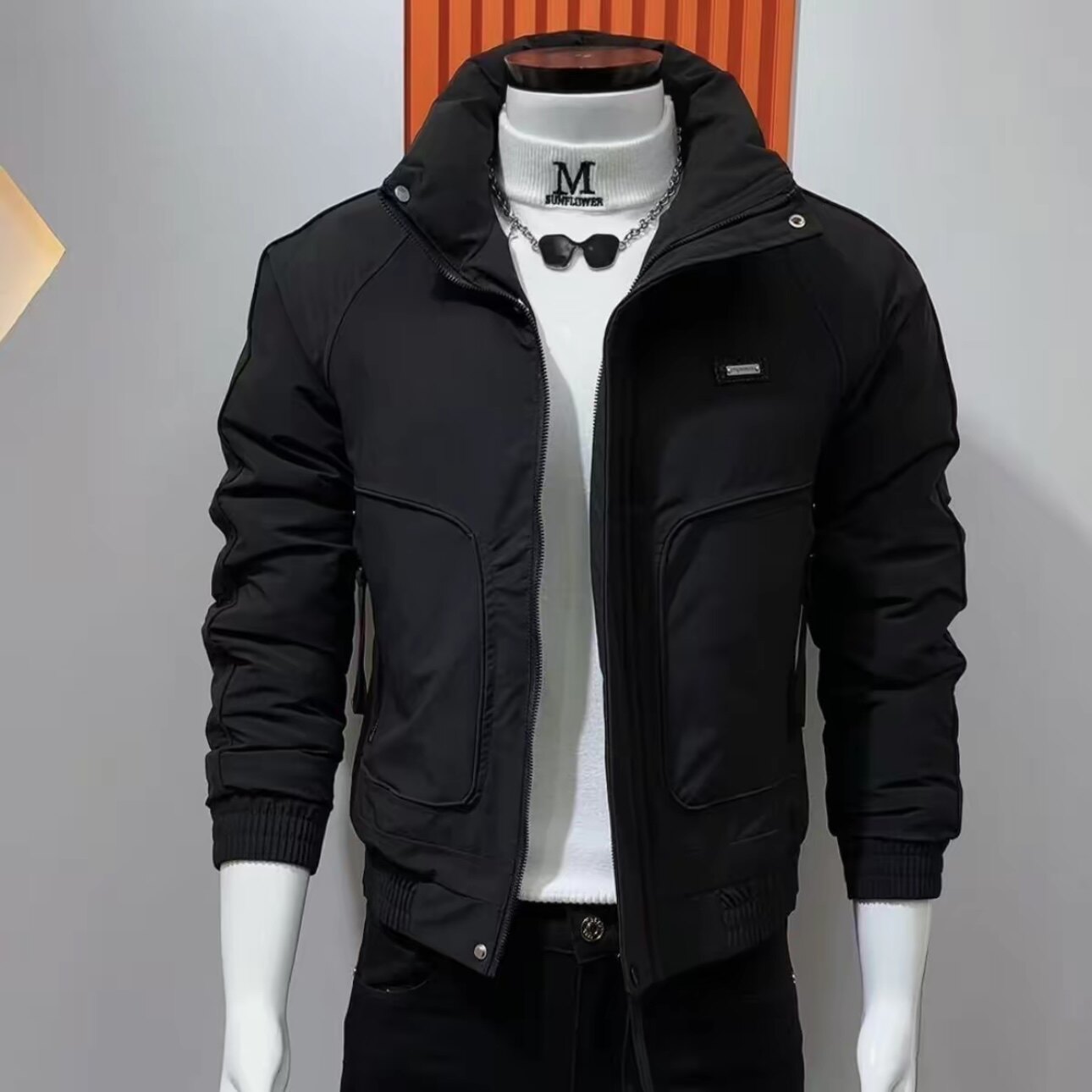 男士立领修身休闲保暖新款棉服外套气质个性休闲风冬季款时尚加厚