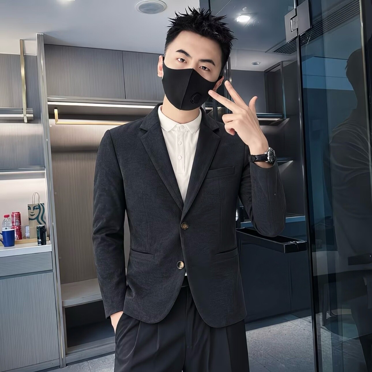 新款气质个性休闲风西装领男生外套修身显瘦时尚潮流帅气韩版