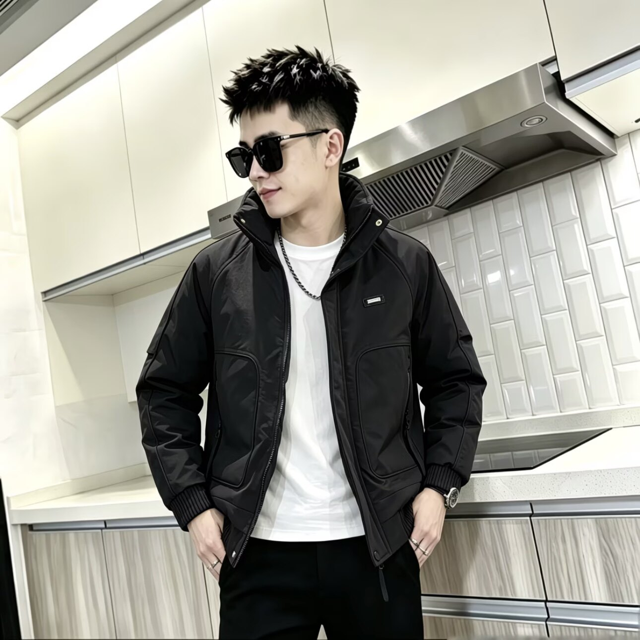 男士立领修身休闲保暖新款棉服外套气质个性休闲风冬季款时尚加厚