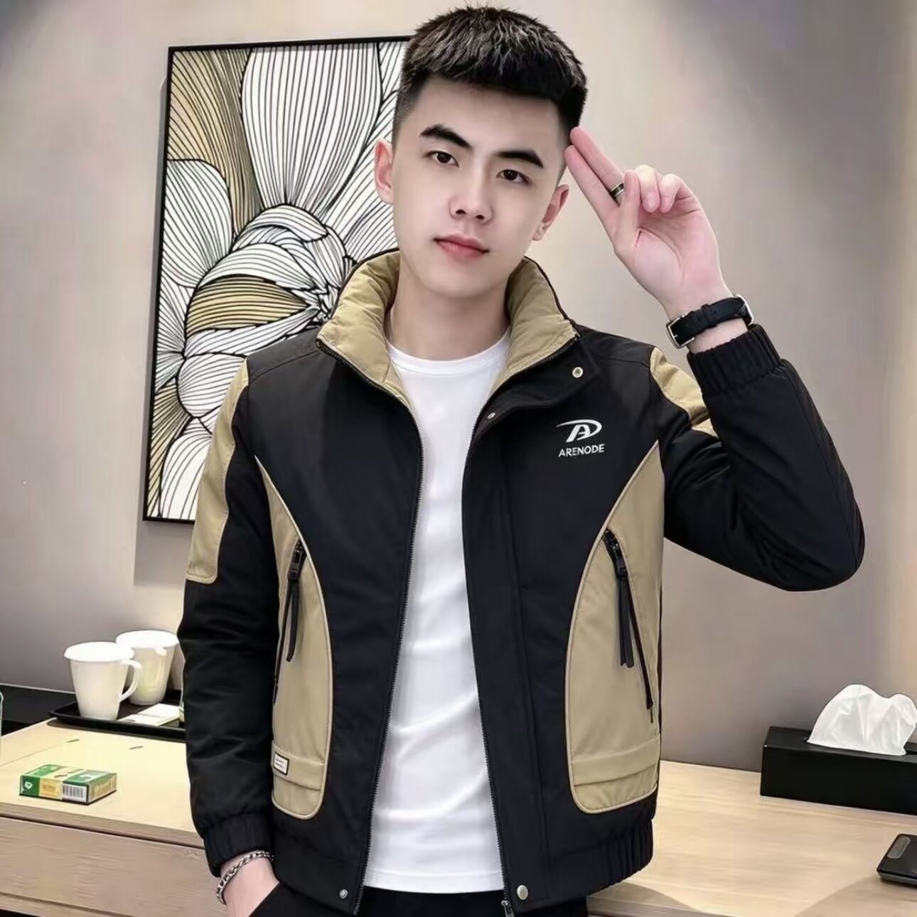 男士立领修身休闲保暖新款棉服外套气质个性休闲风冬季款时尚加厚
