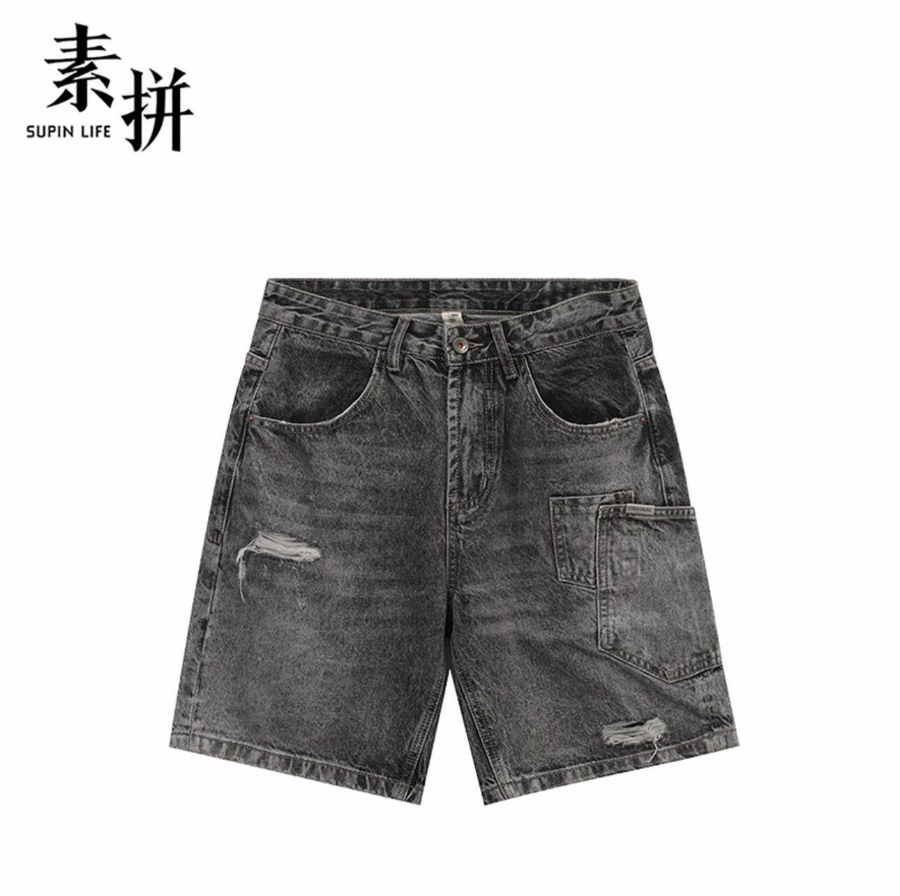 素拼男装夏季新款短裤牛仔短裤宽松休闲棉质SPBZD423177AM