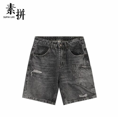 素拼男装夏季新款短裤牛仔短裤宽松休闲棉质SPBZD423177AM