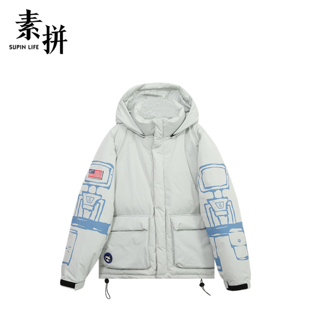 素拼男装冬季新款羽绒服宇航熊厚款重磅设计感保暖外套面包服情侣