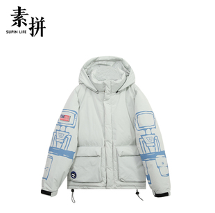 素拼男装冬季新款羽绒服宇航熊厚款重磅设计感保暖外套面包服情侣