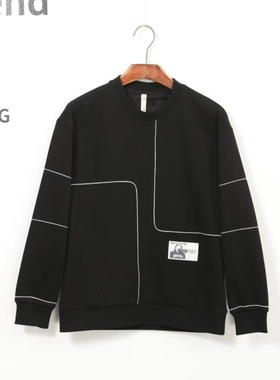 素拼男装冬季加绒卫衣明线设计感宽松圆领街头SPAWY04885A