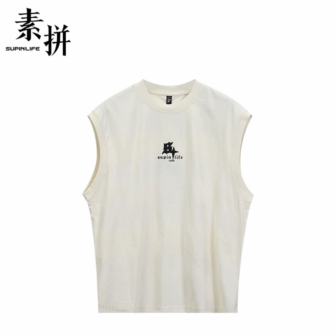素拼男装D夏季新款T恤套头衫宽松亲肤透气无袖杏色SPABX523282AM