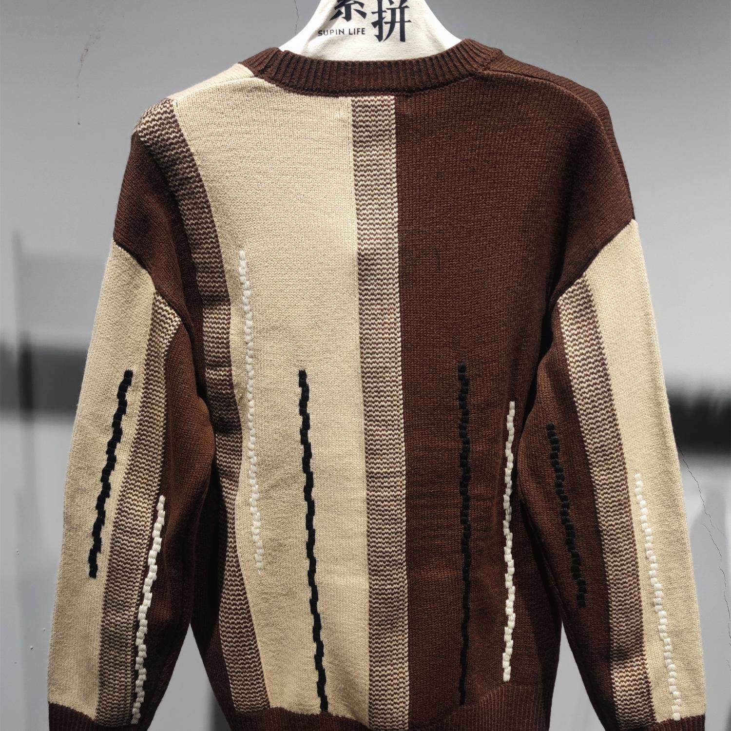 素拼男装冬季新款针织衫潮牌撞色质感内搭保暖圆领毛线衣