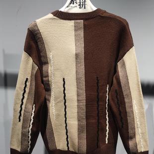 针织衫 新款 潮牌撞色质感内搭保暖圆领毛线衣 冬季 素拼男装
