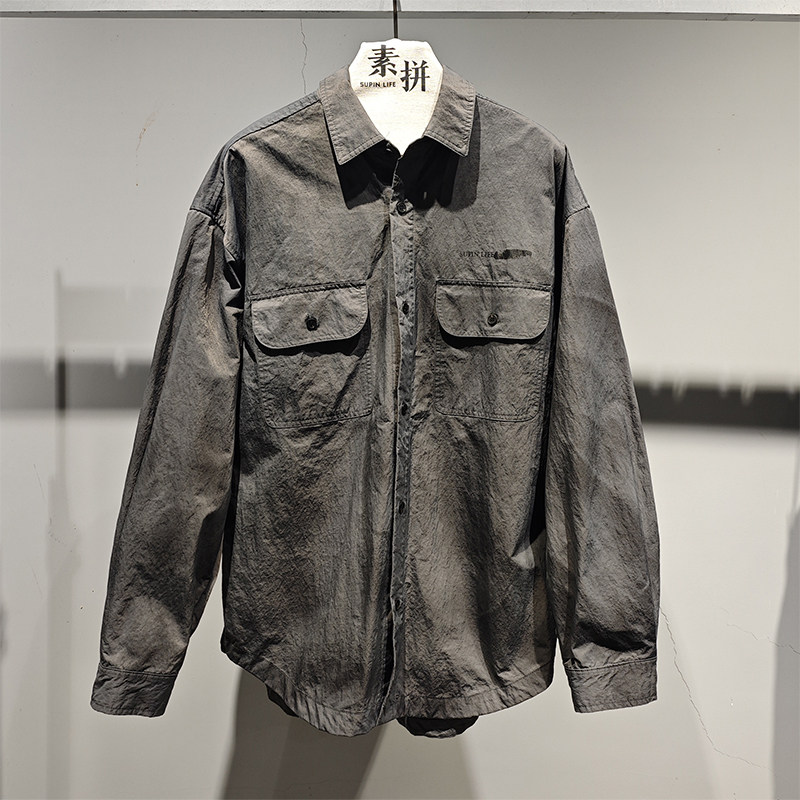 素拼男装2025春秋季新款长袖衬衫男潮复古做旧扎染SPACS511156BM