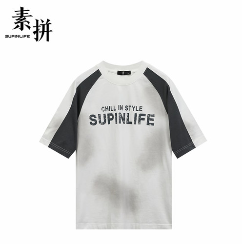 素拼男装夏季新款T恤短袖休闲宽松圆领棉质字母印花SPADT523020AM