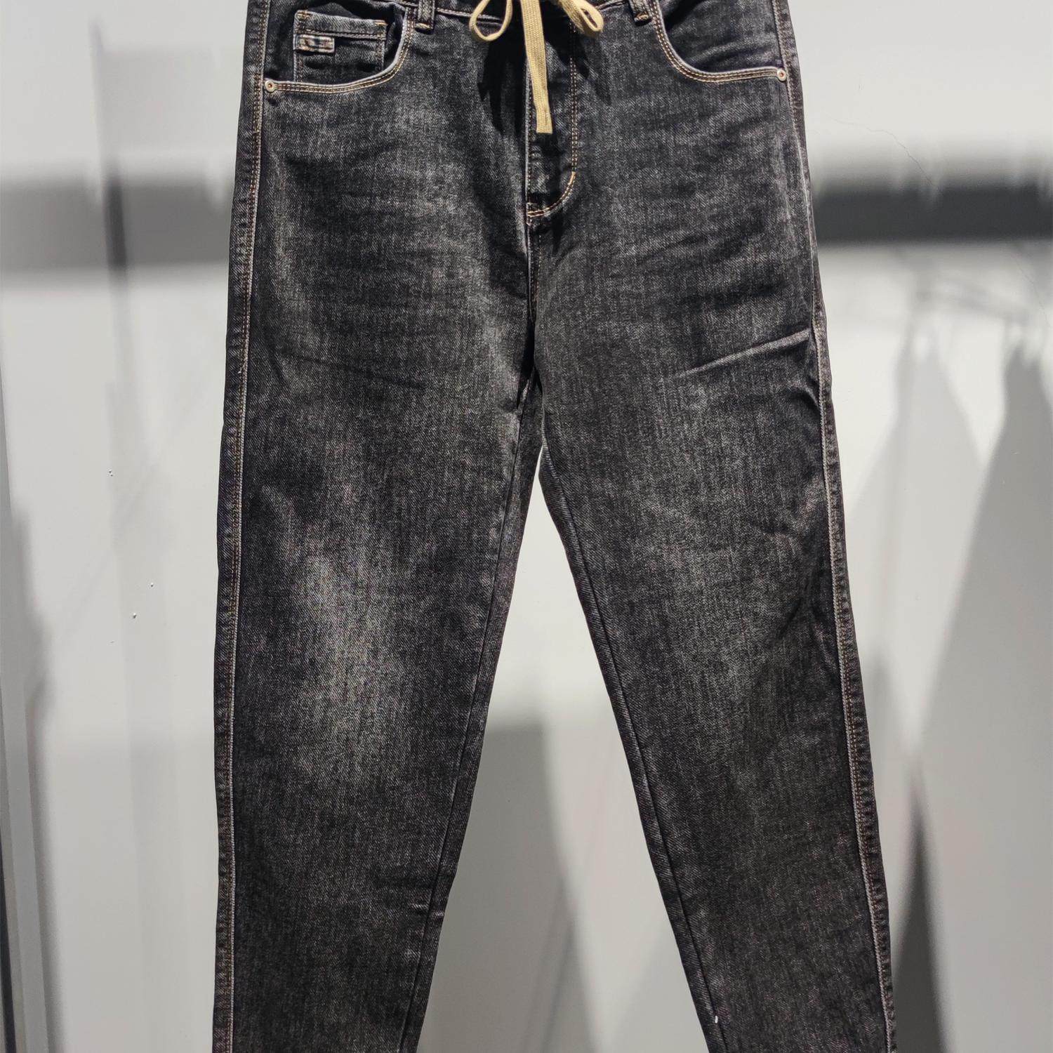 素拼男装秋冬季新款厚款牛仔裤潮牌高街设计感小脚棉弹直筒丹宁