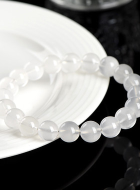 天然白色兔毛发晶圆珠手链 白兔毛白发晶手串