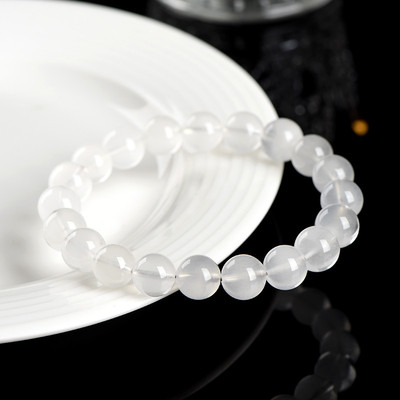 天然白色兔毛发晶圆珠手链 白兔毛白发晶手串