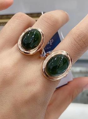 俄罗斯进口紫金天然原矿碧玉戒指冰阳绿素面色泽超棒
