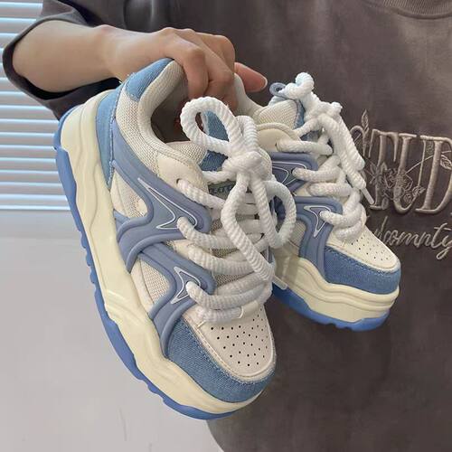 增高厚底ins港风黑白拼色潮流面包鞋男ulzzang百搭复古情侣老爹鞋