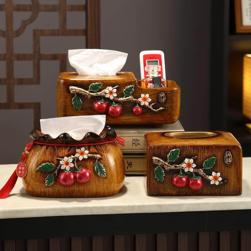 新中式柿子纸巾盒多功能客厅茶几遥控器收纳盒抽纸盒高档轻奢摆设,家庭/个人清洁工具,卷纸器/纸巾架,淘宝优惠券,粉丝福利购,淘宝优惠卷