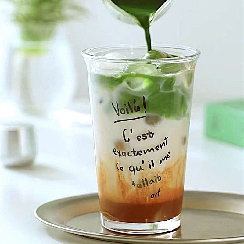 厂家批发定制韩国ins风字母IP卡通烤花玻璃杯奶茶杯拿铁咖啡杯