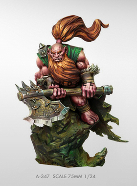 1/24 75mm 持斧矮人战士(原特)  树脂兵人 白模 A-347