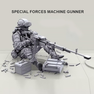 1/35（50mm）现代特种兵机枪手 单人 树脂兵人 白模 A-2111