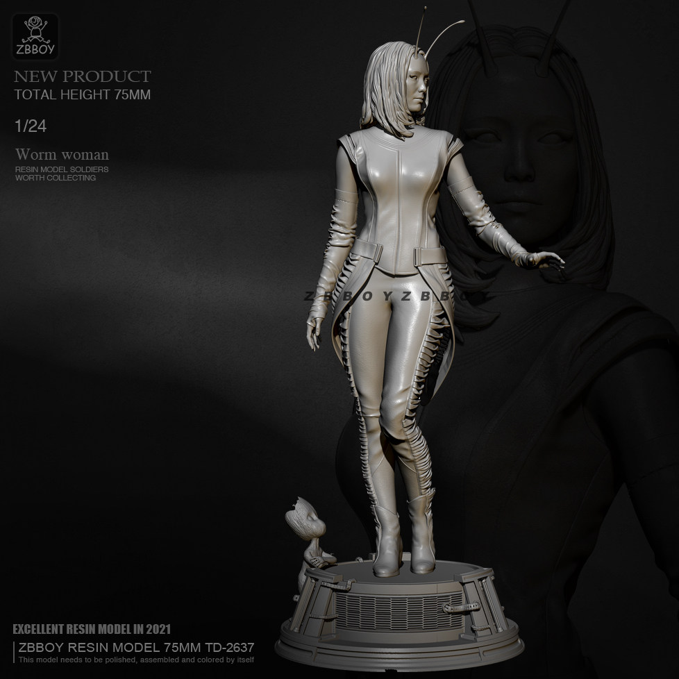 75mm 1/24 zbboy监制 虫女  树脂手办 女兵人 白模 td-2637