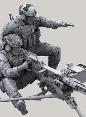 1/35 现代特种部队兵人2人+重机枪树脂兵人(特价) A-2061