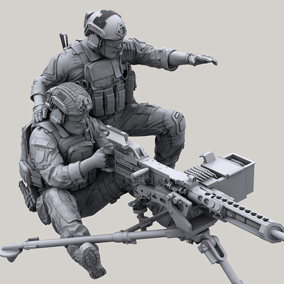 1/35 现代特种部队兵人2人+重机枪树脂兵人(特价) A-2061