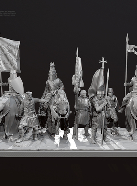 人高38mm 50mm 中世纪之战(3个骑士4个步兵) 树脂白模 TD-6294/3D