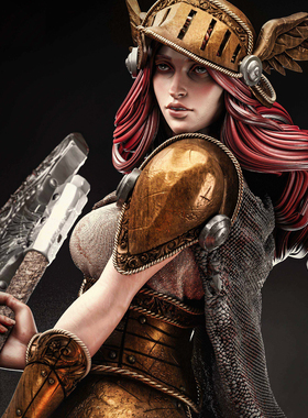 人高 50mm 75mm 90mm 奇幻持斧女骑士 树脂兵人 TD-7083/3D