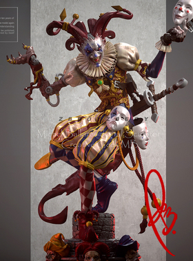 55mm 75mm ZBBOY监制 快乐恶魔小丑怪 树脂兵人 白模 TD-4079/3D