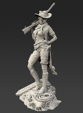 西部女枪手 人高 38mm 50mm 75mm 树脂兵人白模 TD-7673/3D