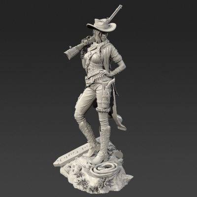 西部女枪手 人高 38mm 50mm 75mm 树脂兵人白模 TD-7673/3D