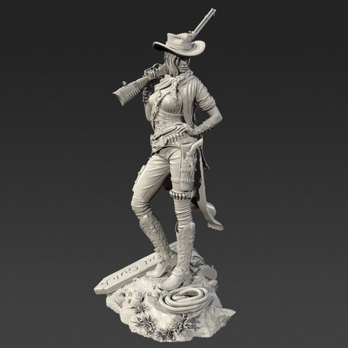 西部女枪手 人高 38mm 50mm 75mm 树脂兵人白模 TD-7673/3D