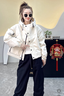 韩版宽松可爱连帽大码学生外套夹克浅色干净利索底边抽绳上衣春秋