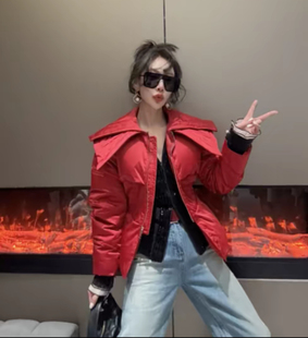 修身 2024爆款 大翻领短款 新款 外套小个子 高级感年货收腰棉服女冬季