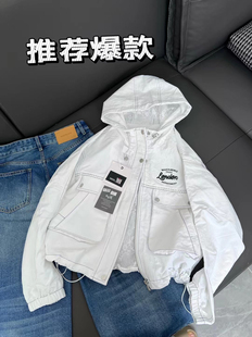 夹克衫 青春学院风明线设计新款 连帽休闲百搭风衣单里衬短外套薄款