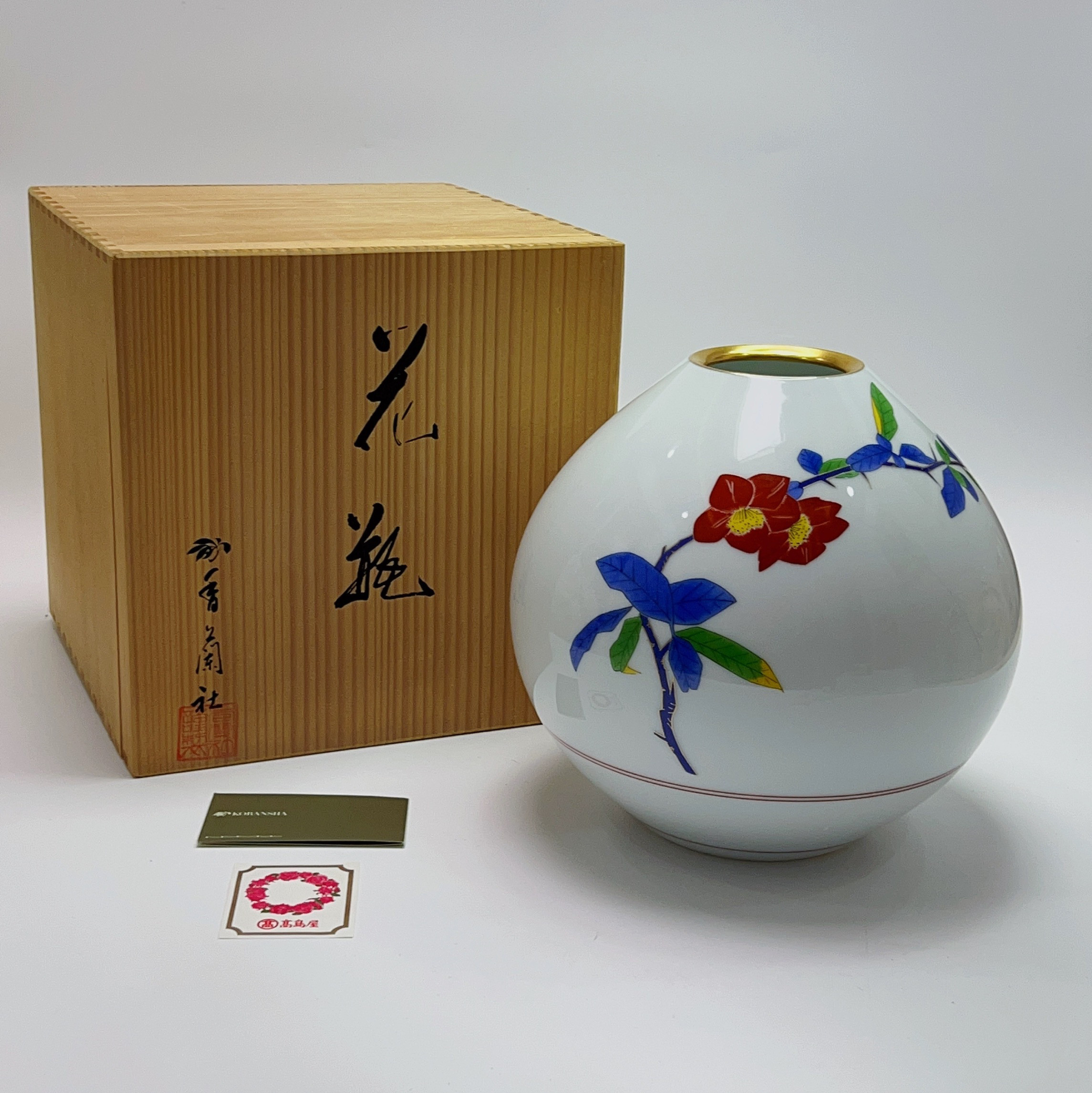 日本 回流  香兰社 24k金 水滴型 海棠花  花瓶 花入 花器 摆件