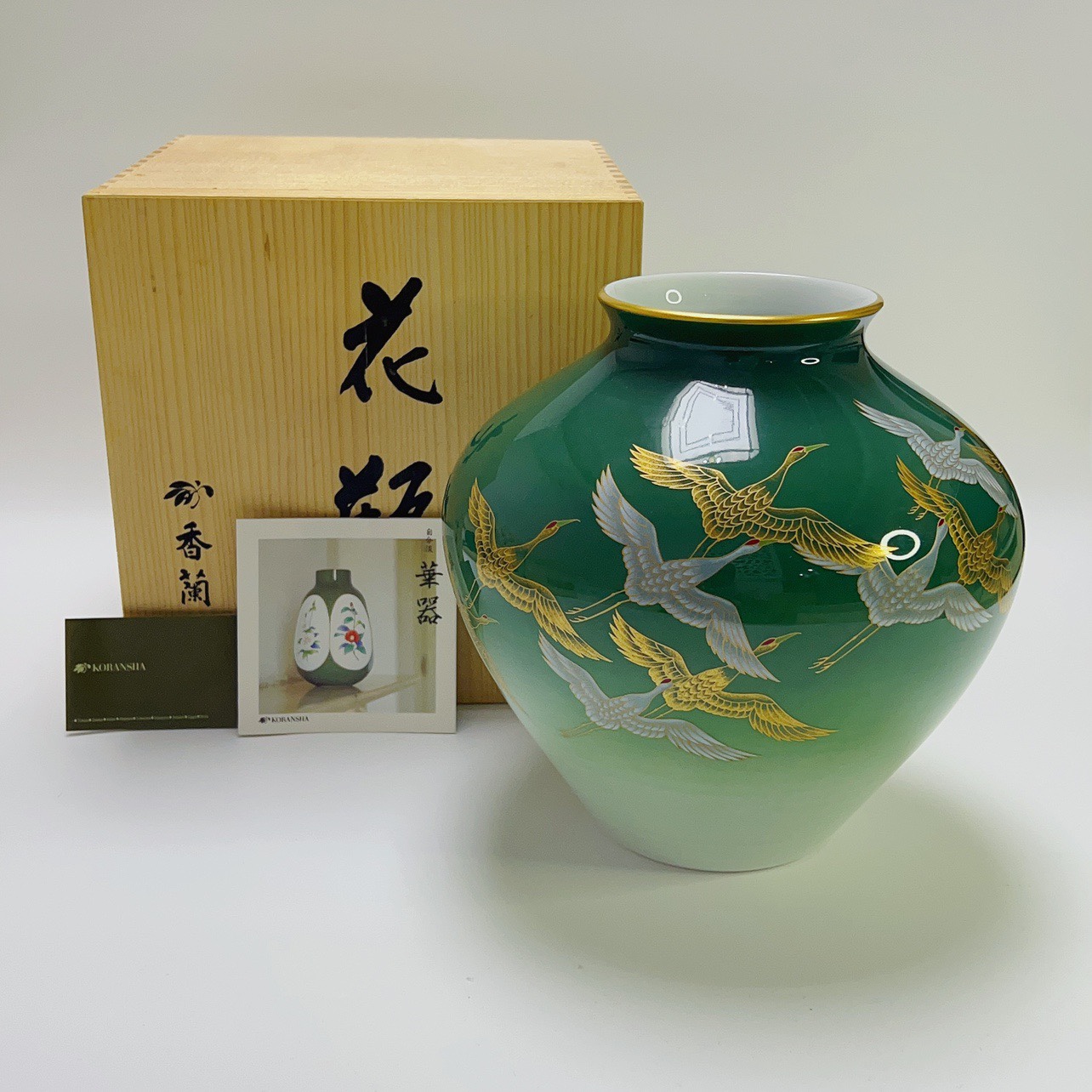 日本 回流 香兰社 皇室御用 金银彩鹤 仙鹤花瓶 花器 花入 摆件