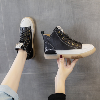 头层牛皮高帮小白鞋女加绒2025春秋森女系真皮平底软皮鞋透气板鞋