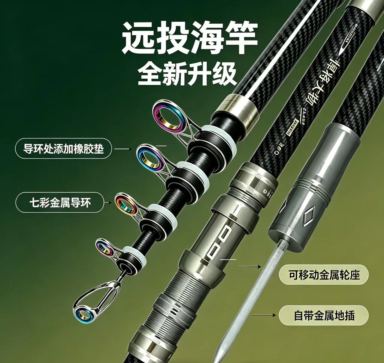 悍将大物海竿超硬抛竿鲢鳙海钓专用带地插实心大导环甩杆远投海竿
