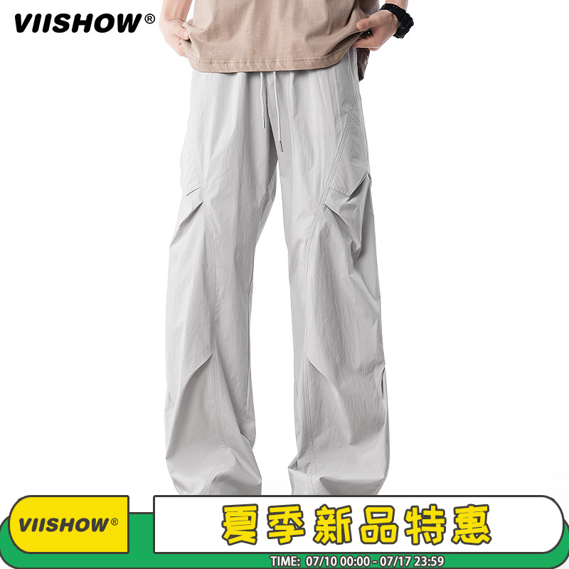 VIISHOW速干工装裤男款夏季冰丝阔腿运动伞兵裤子宽松直筒休闲裤