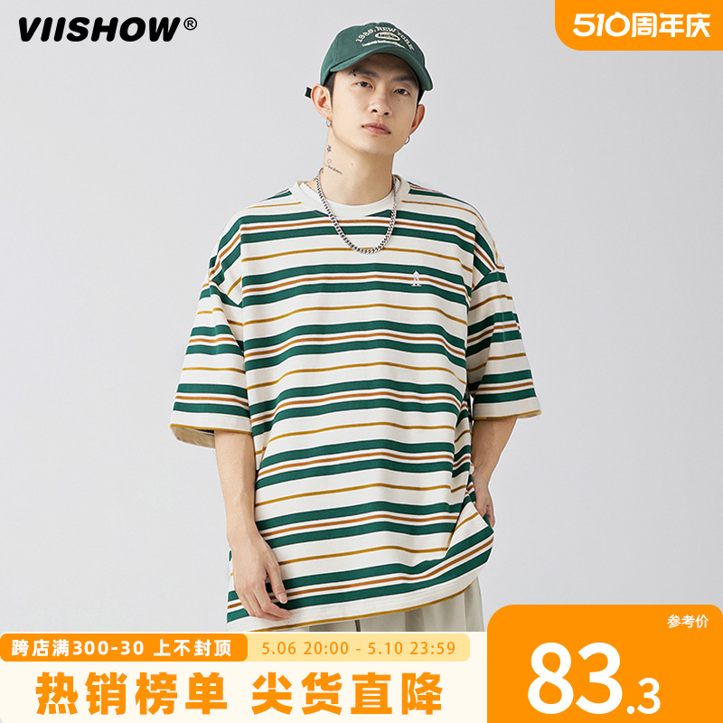 VIISHOW日系潮牌条纹短袖T恤男