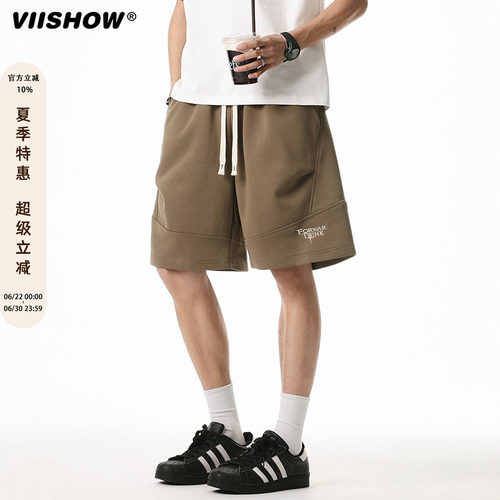 VIISHOW夏季美式复古运动休闲短裤宽松潮牌五分裤刺绣透气裤子男