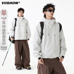 VIISHOW双拉连帽立体结构冲锋衣户外运动防风防水情侣装 夹克外套